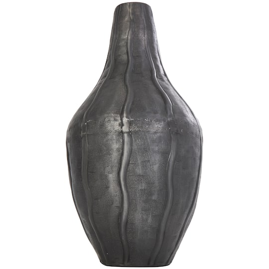 13" Black Metal Snakeskin Inspired Vase with Dimensional Wavy Accents